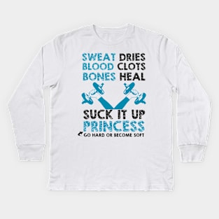 funny gym quotes Kids Long Sleeve T-Shirt